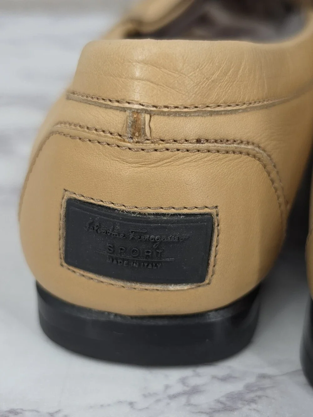 Salvatore Ferragamo Sport Tan Leather Gancio Driving Moccasin Loafers Shoes